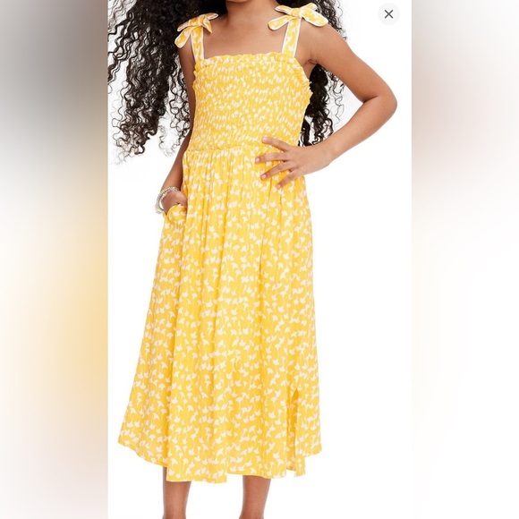 DVF Kid’s Smocked Tie Strap Ginkgo Yellow Midi Dress - DVF for Target XS - Picture 1 of 5